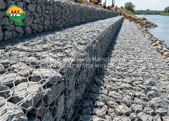 Malla de gaviones galvanizada en stock hexagonal para proyectos ingeniería muro contención taludes triple torsión 2x1x1m (bức tường sợi dây chuyền sợi dây chuyền)